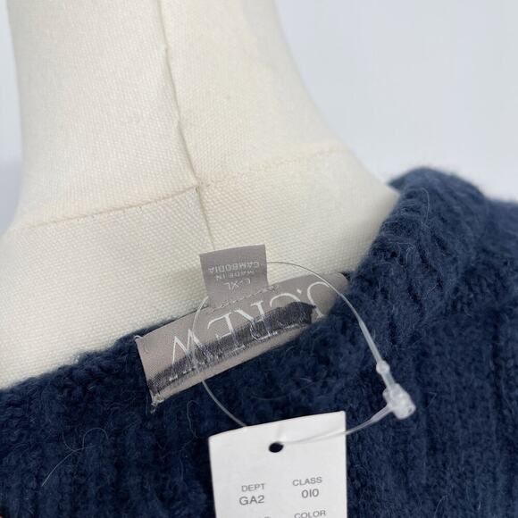 J.Crew Relaxed Cable knit Cardigan Merino Blend Sweater Navy Size L-XL NWT - Picture 11 of 12
